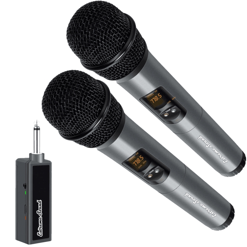 Extreme Sound - Microfoni U220 - Coppia microfoni palmari UHF senza filo  wireless con mini ricevitore portatile. Ideali per kara